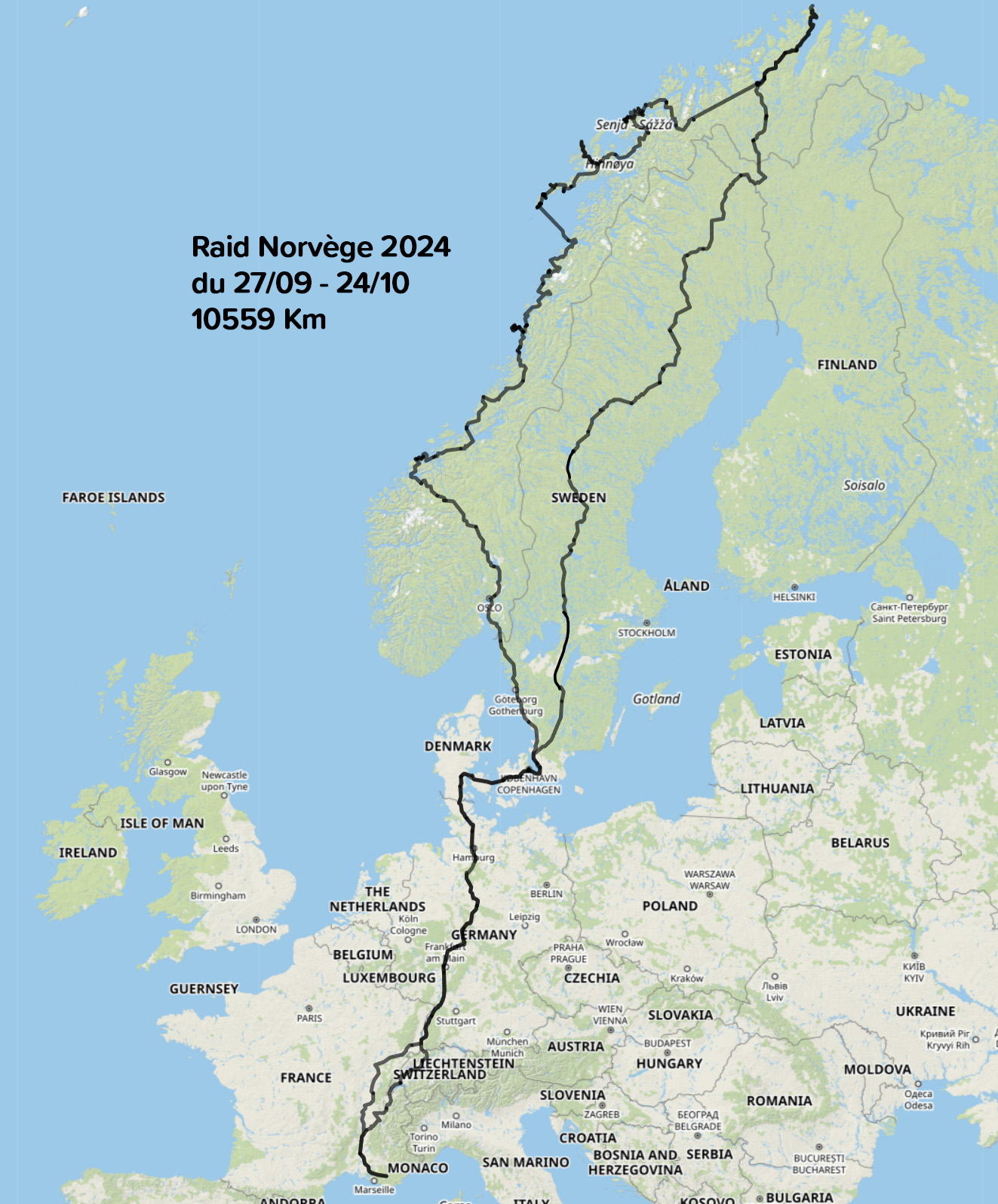 map de notre Raid en Norvège, toute la partie nord et les fjords !